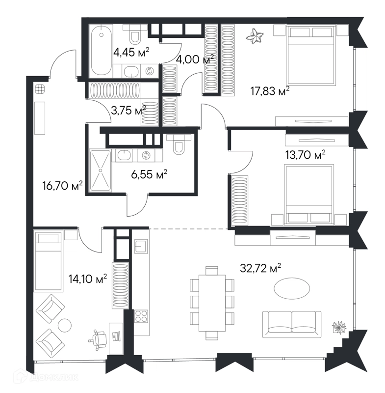 3-комнатная квартира 113.8 м² Первый Нагатинский