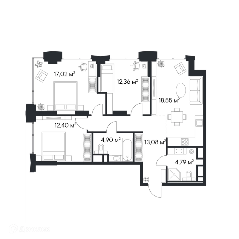 3-комнатная квартира 83.19 м² Первый Нагатинский