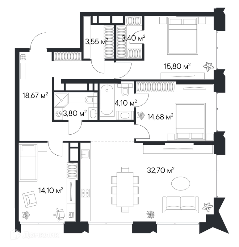 3-комнатная квартира 110.8 м² Первый Нагатинский