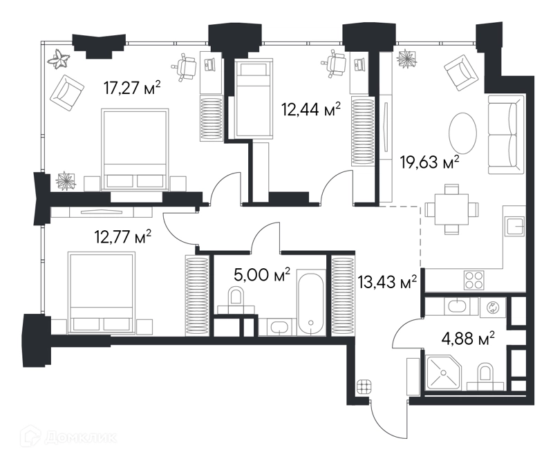 3-комнатная квартира 85.42 м² Первый Нагатинский