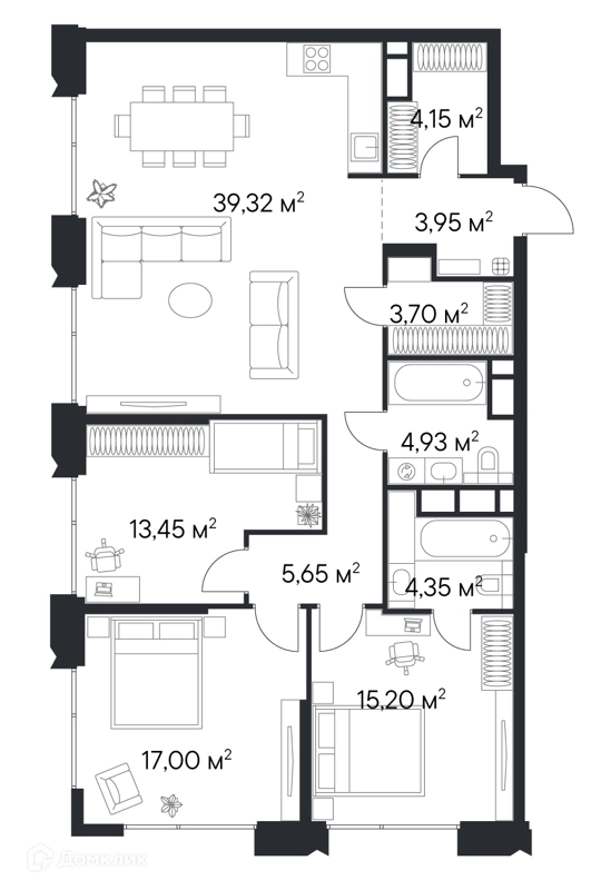 3-комнатная квартира 111.7 м² Первый Нагатинский