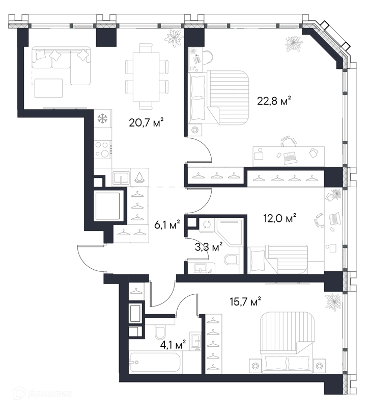 3-комнатная квартира 84.7 м² Первый Нагатинский