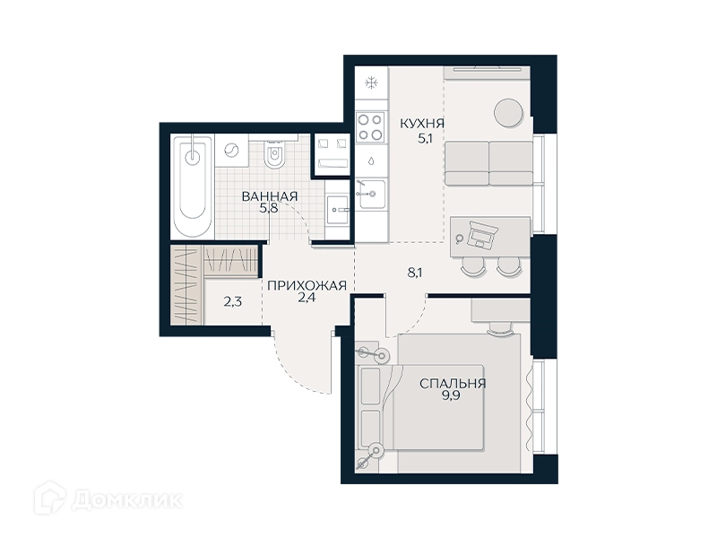 Студия 33.2 м² Кутузов Сити