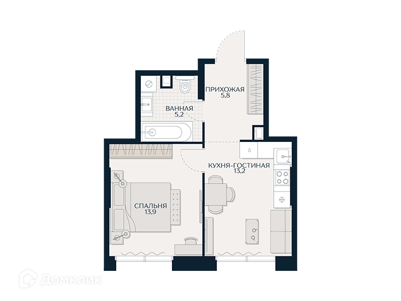 1-комнатная квартира 37.3 м² Кутузов Сити