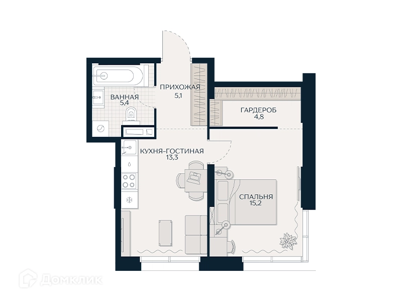 1-комнатная квартира 43.4 м² Кутузов Сити