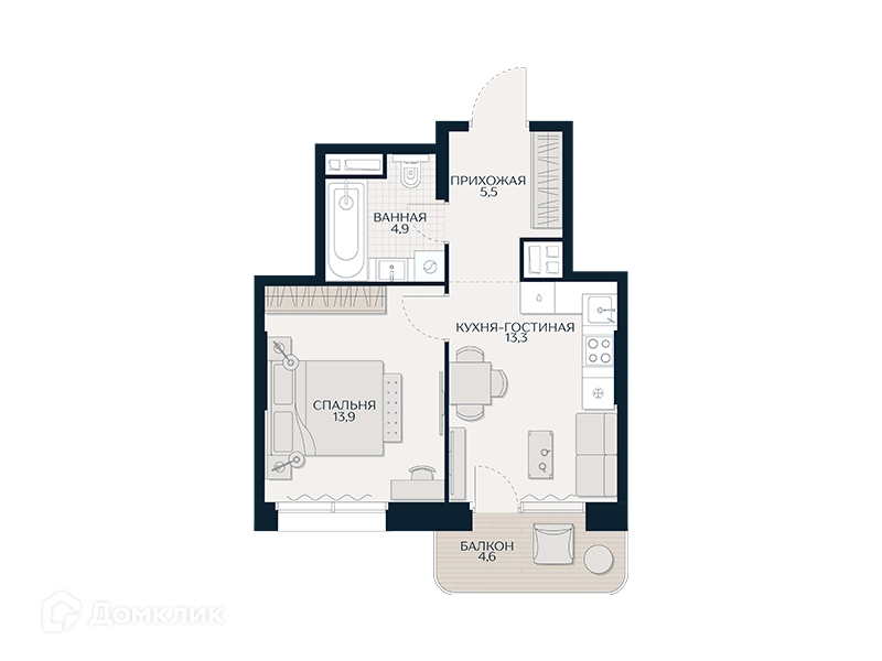 1-комнатная квартира 38.9 м² Кутузов Сити