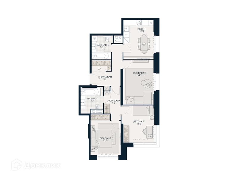 3-комнатная квартира 79.9 м² Кутузов Сити