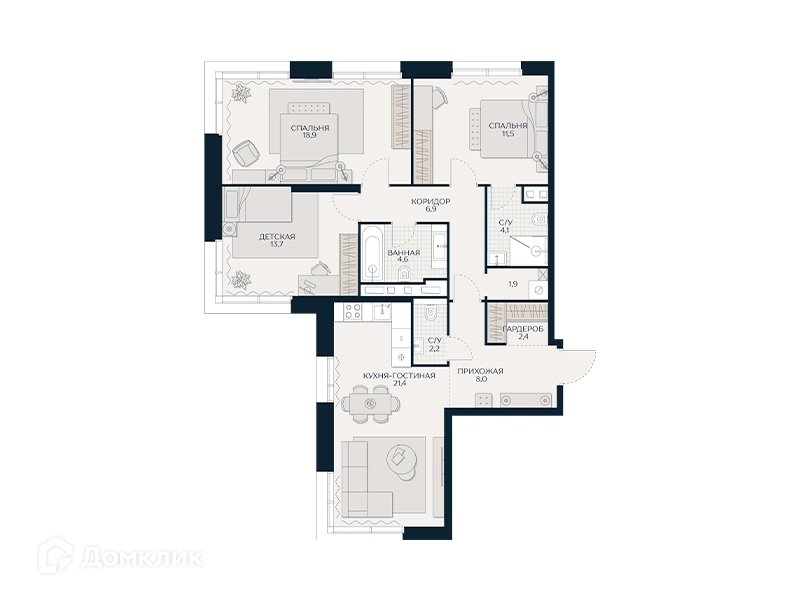 4-комнатная квартира 99.2 м² Кутузов Сити