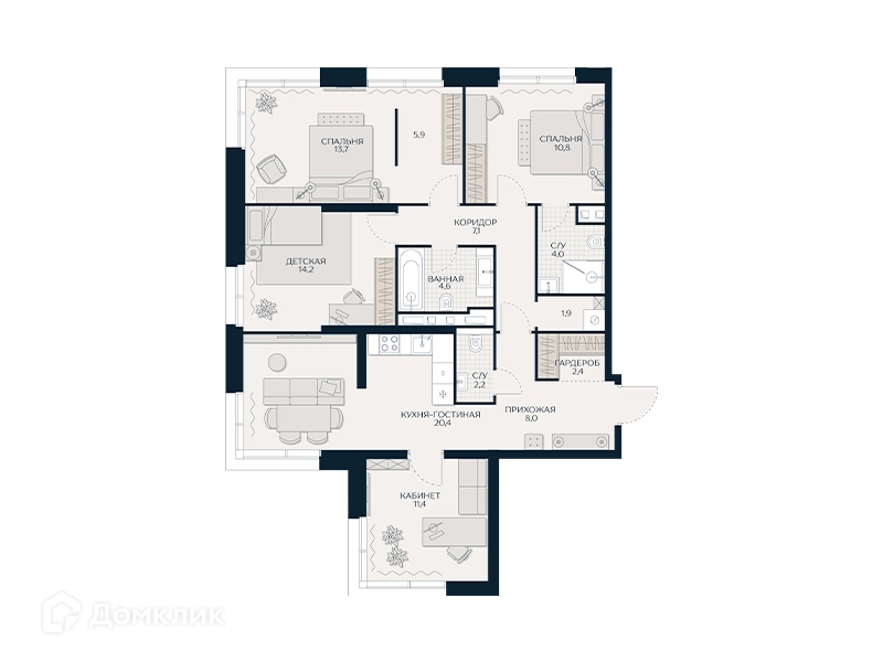 5-комнатная квартира 109.5 м² Кутузов Сити