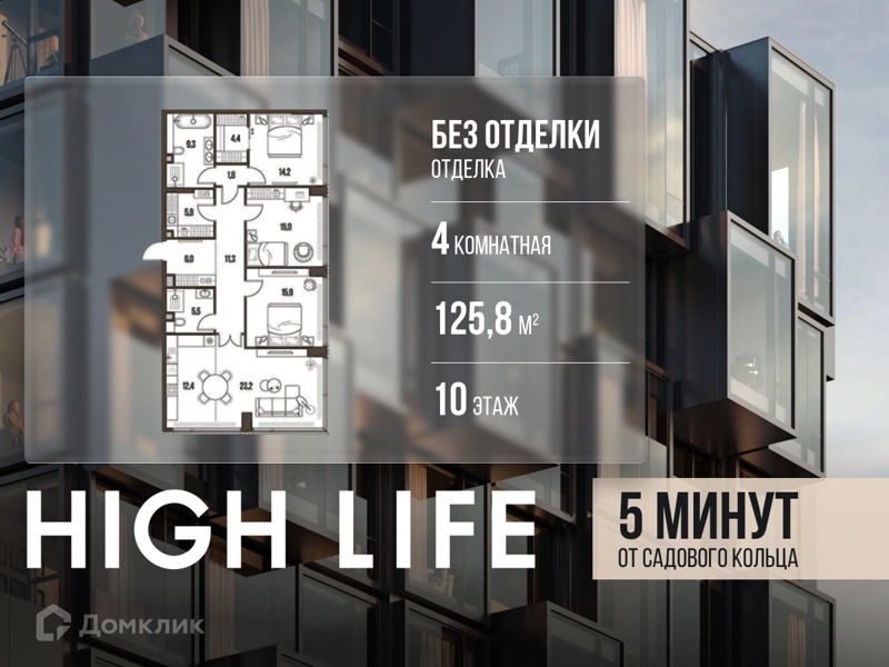 4-комнатная квартира 125.8 м² Хай Лайф