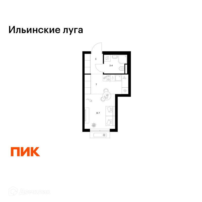 Студия 22.1 м² Ильинские луга