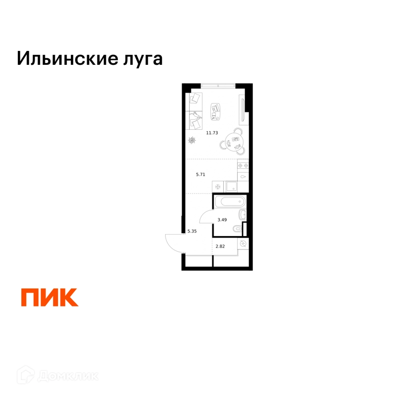 Студия 29.1 м² Ильинские луга