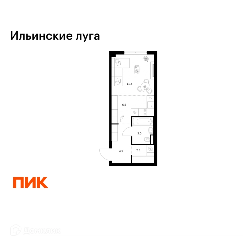 Студия 29 м² Ильинские луга