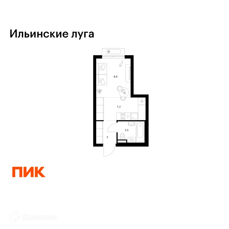Студия 22.3 м² Ильинские луга