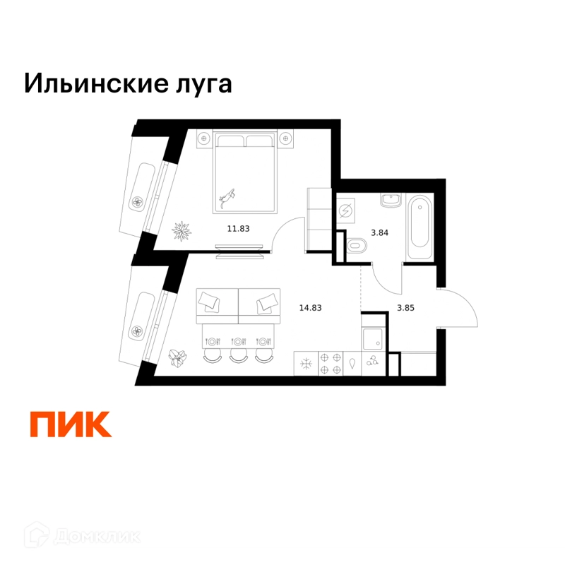 1-комнатная квартира 34.35 м² Ильинские луга