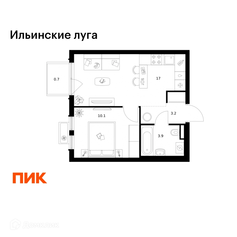 1-комнатная квартира 34.9 м² Ильинские луга