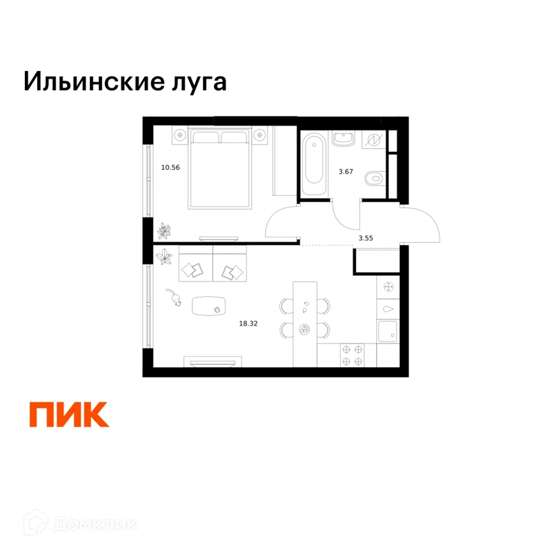 1-комнатная квартира 36.1 м² Ильинские луга
