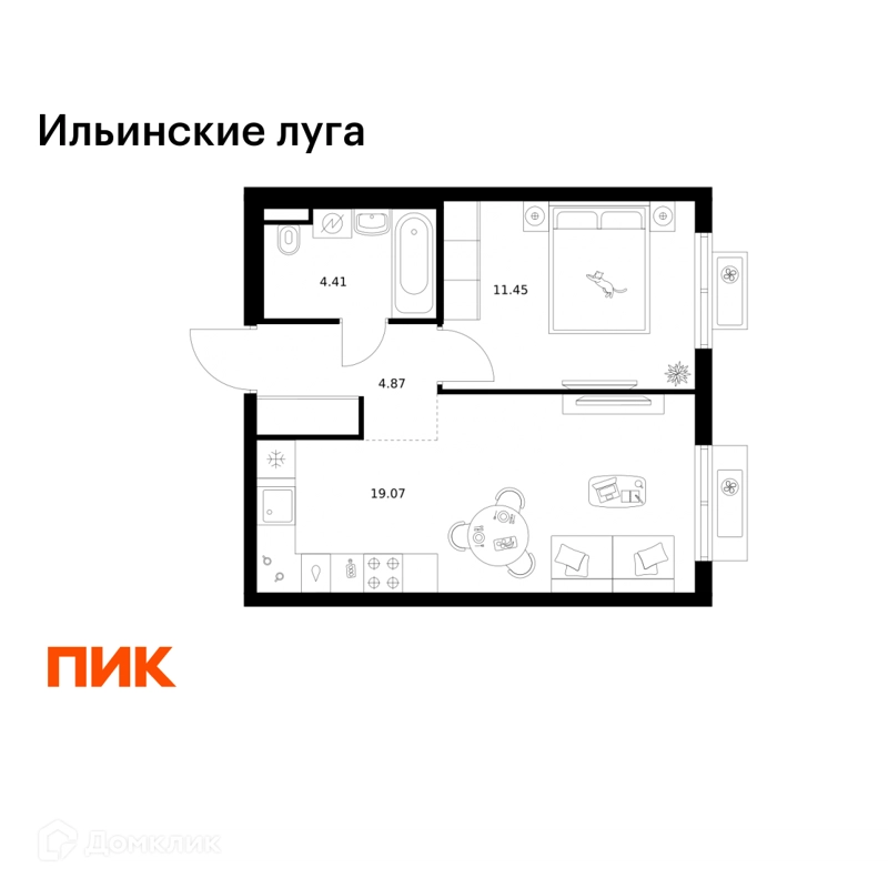 1-комнатная квартира 39.8 м² Ильинские луга