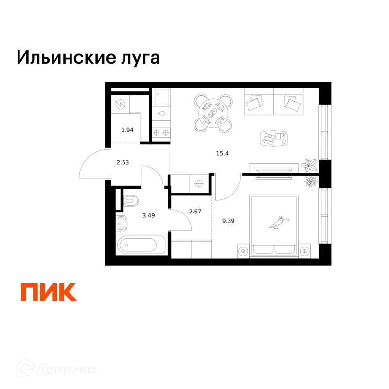 1-комнатная квартира 35.42 м² Ильинские луга
