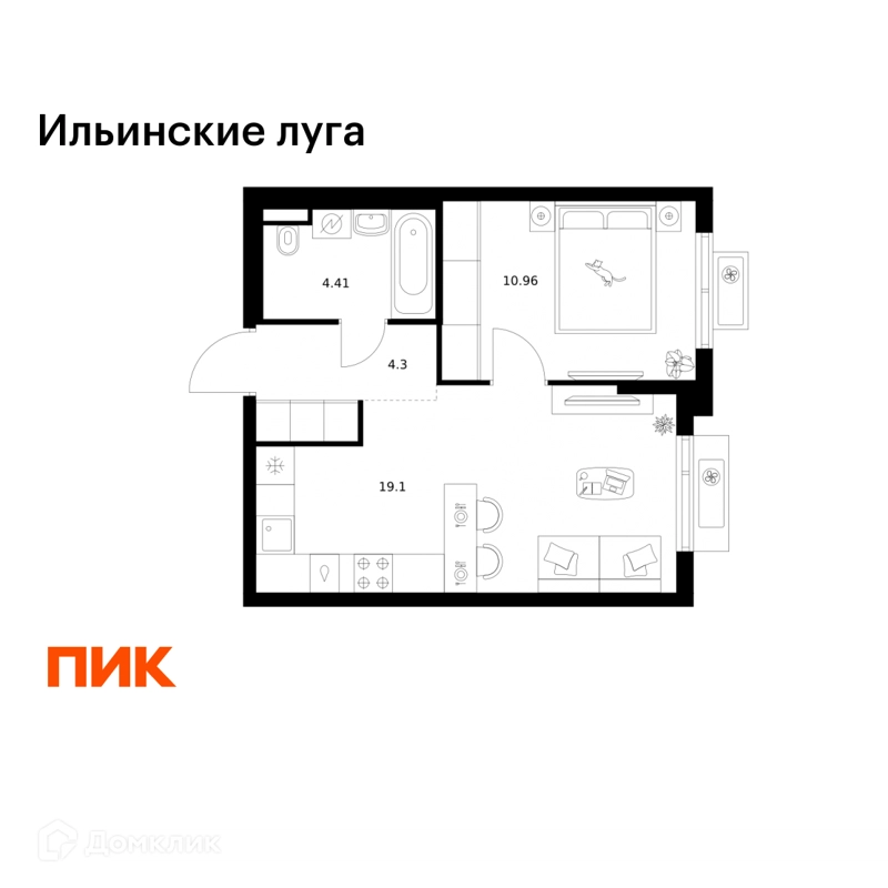 1-комнатная квартира 38.77 м² Ильинские луга