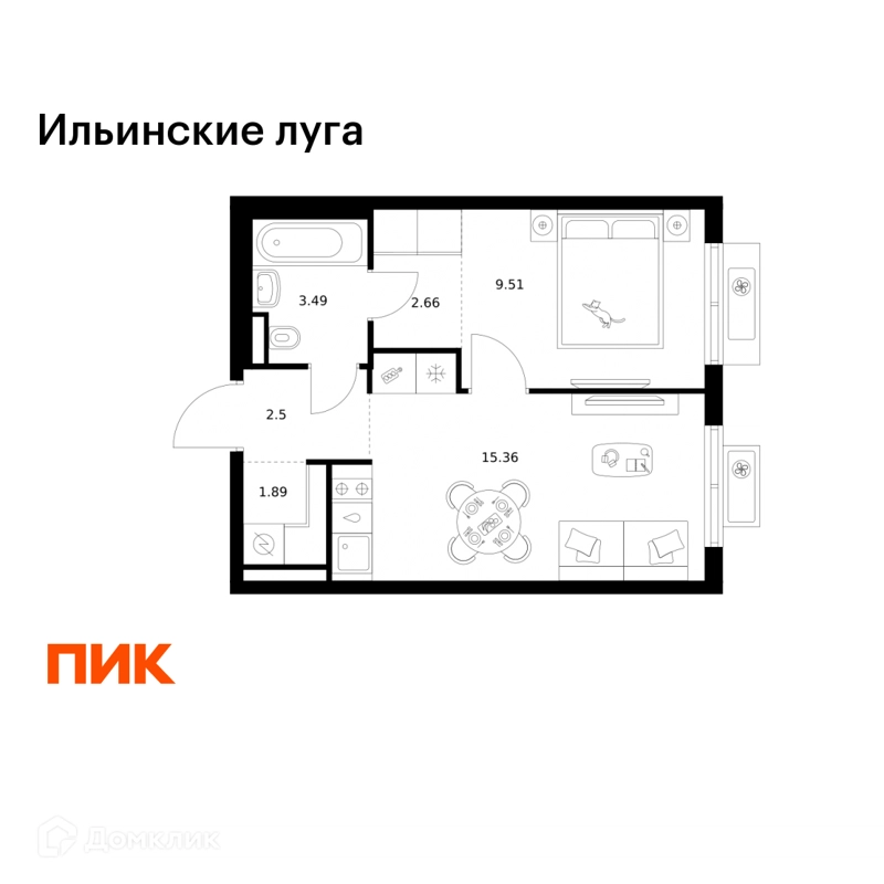 1-комнатная квартира 35.41 м² Ильинские луга