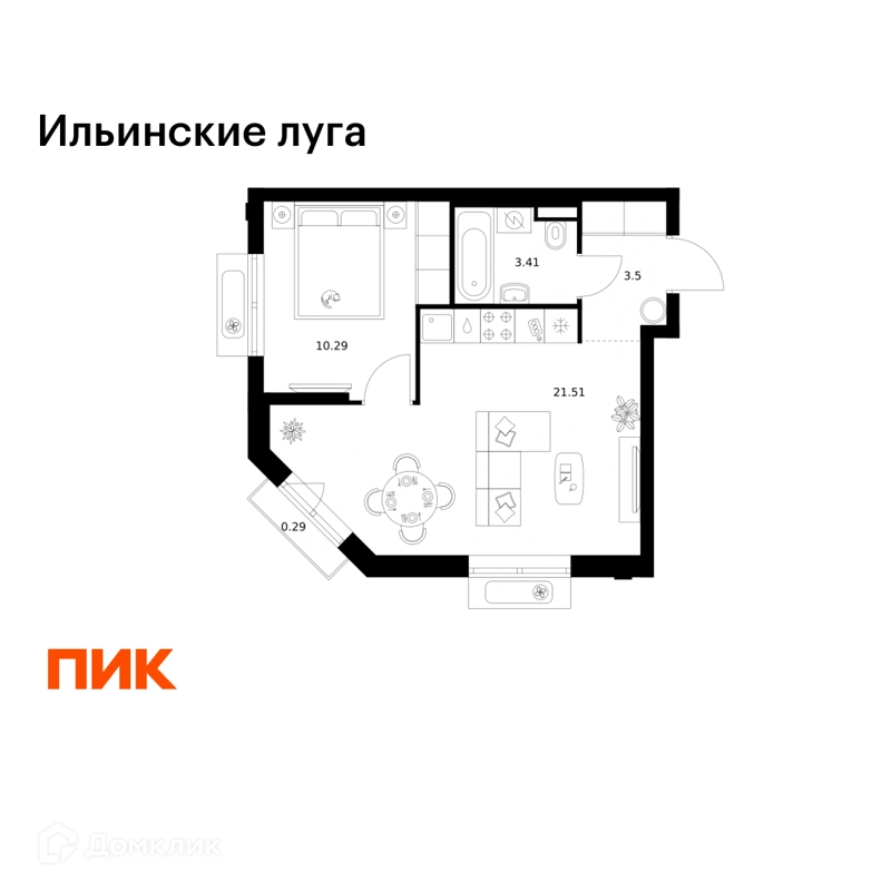 1-комнатная квартира 39 м² Ильинские луга