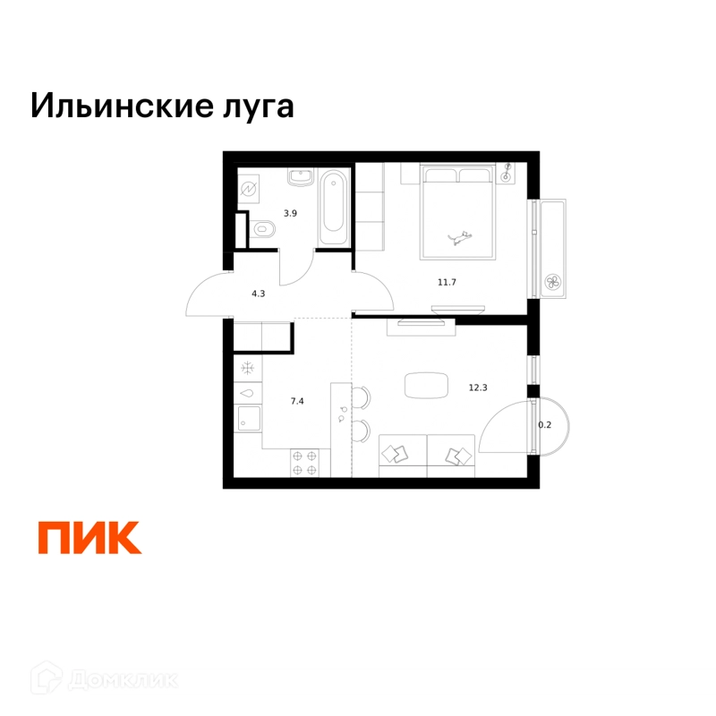 1-комнатная квартира 39.8 м² Ильинские луга