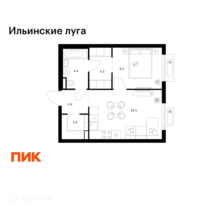 1-комнатная квартира 40.2 м² Ильинские луга