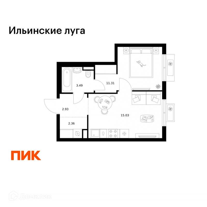 1-комнатная квартира 35.12 м² Ильинские луга