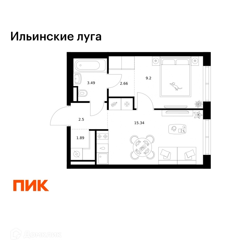 1-комнатная квартира 35.08 м² Ильинские луга