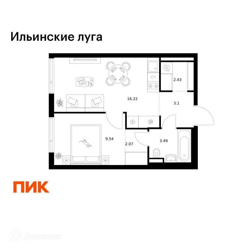 1-комнатная квартира 36.85 м² Ильинские луга