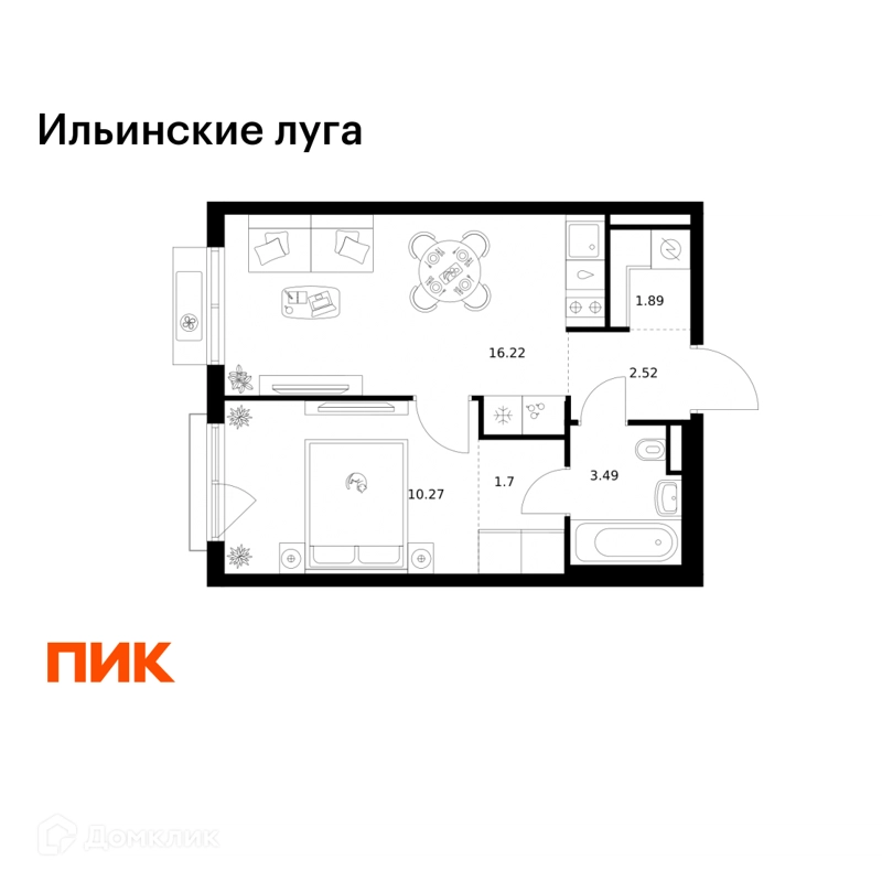 1-комнатная квартира 36.09 м² Ильинские луга
