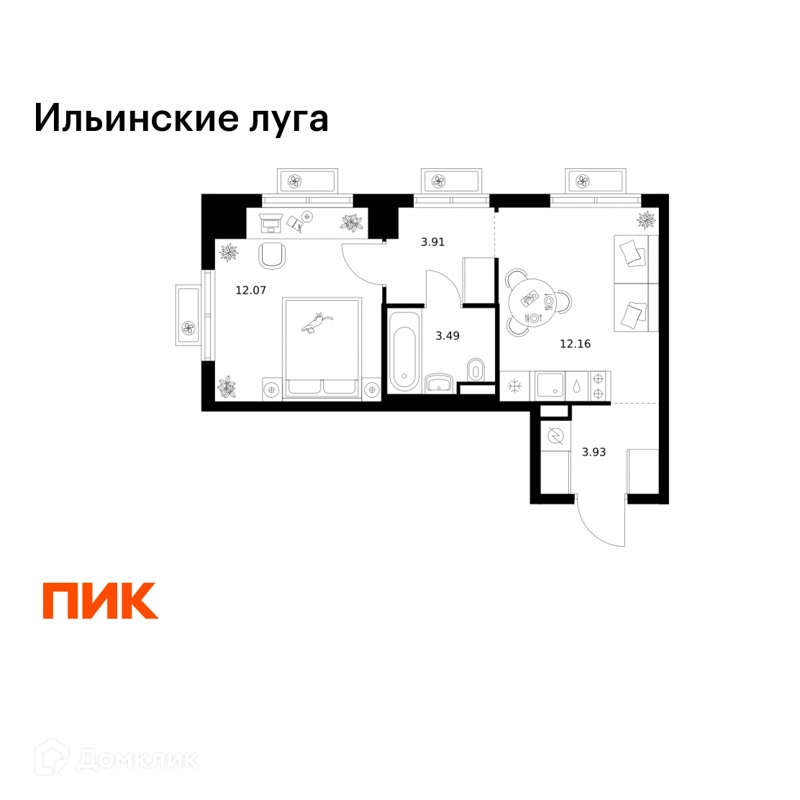 1-комнатная квартира 35.56 м² Ильинские луга