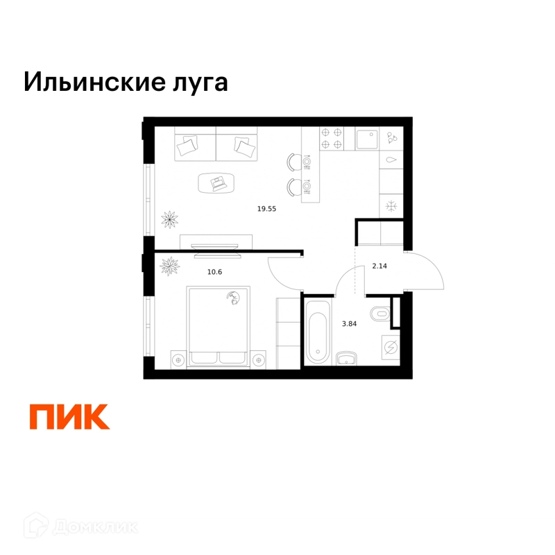 1-комнатная квартира 36.13 м² Ильинские луга