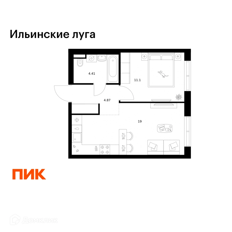 1-комнатная квартира 39.38 м² Ильинские луга