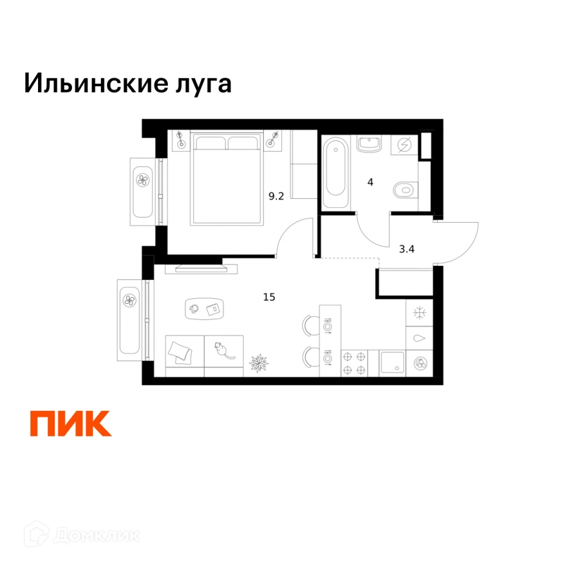 1-комнатная квартира 31.6 м² Ильинские луга