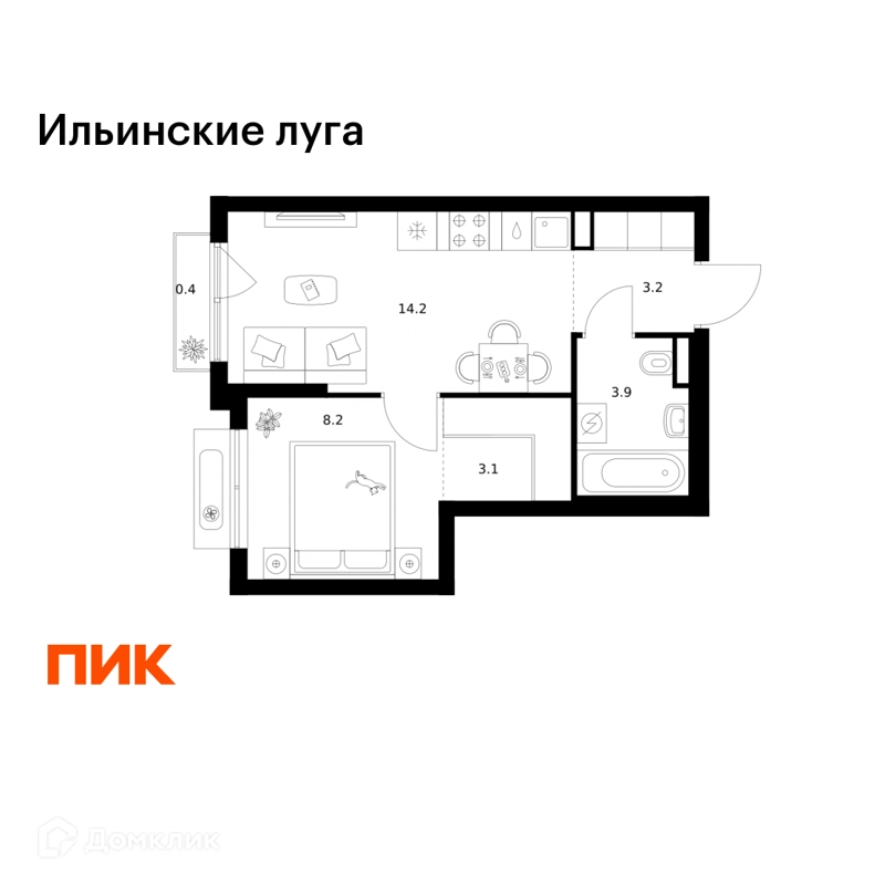1-комнатная квартира 33 м² Ильинские луга