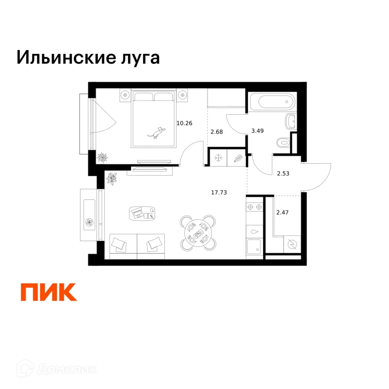 1-комнатная квартира 39.16 м² Ильинские луга