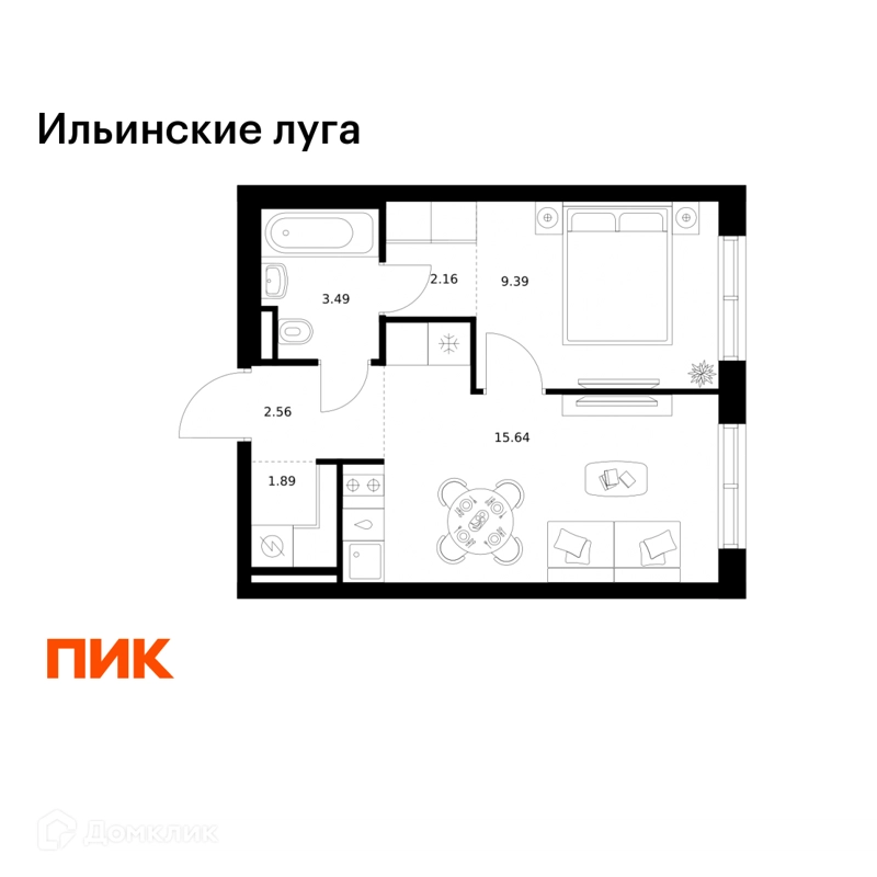 1-комнатная квартира 35.13 м² Ильинские луга