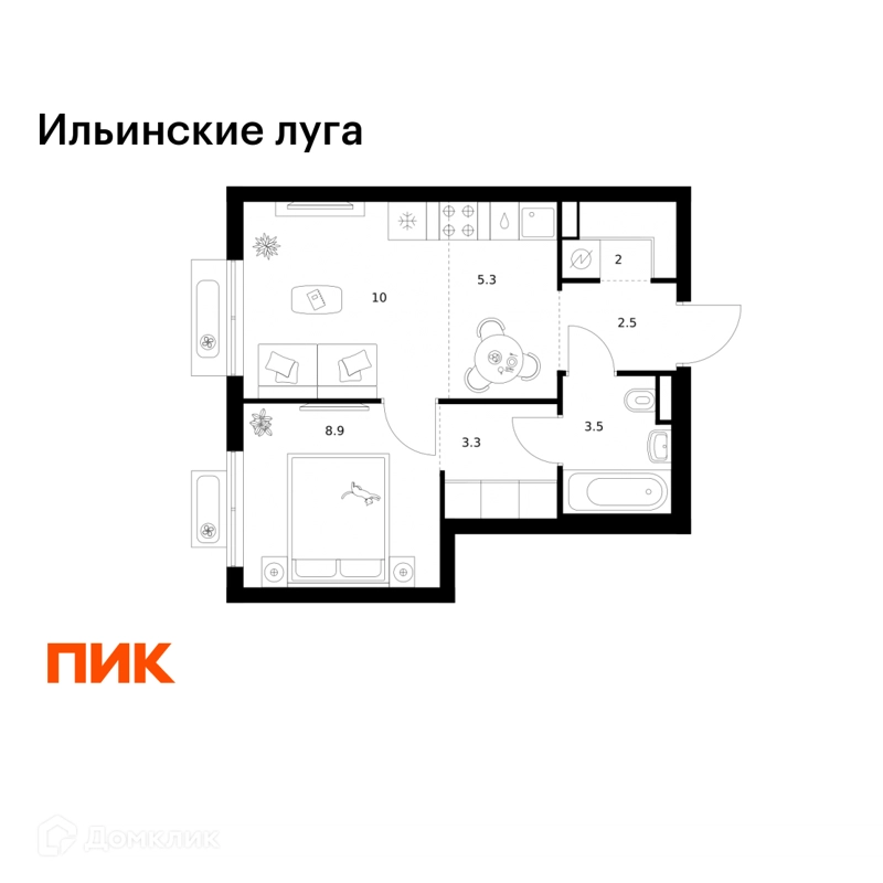 1-комнатная квартира 35.5 м² Ильинские луга