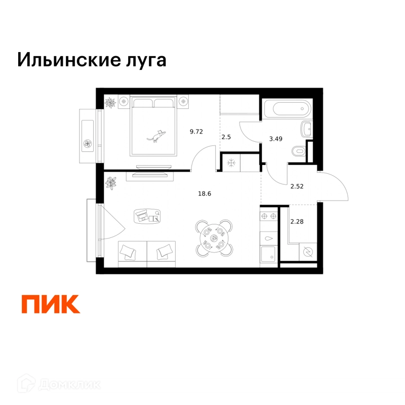 1-комнатная квартира 39.11 м² Ильинские луга