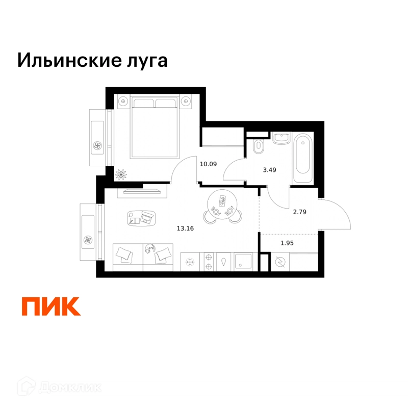 1-комнатная квартира 31.48 м² Ильинские луга