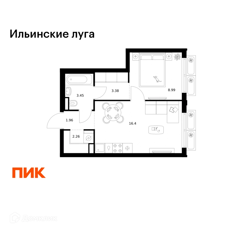 1-комнатная квартира 36.44 м² Ильинские луга