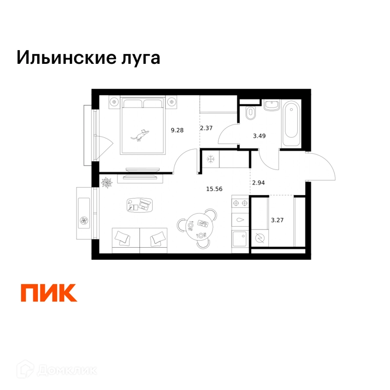 1-комнатная квартира 36.91 м² Ильинские луга