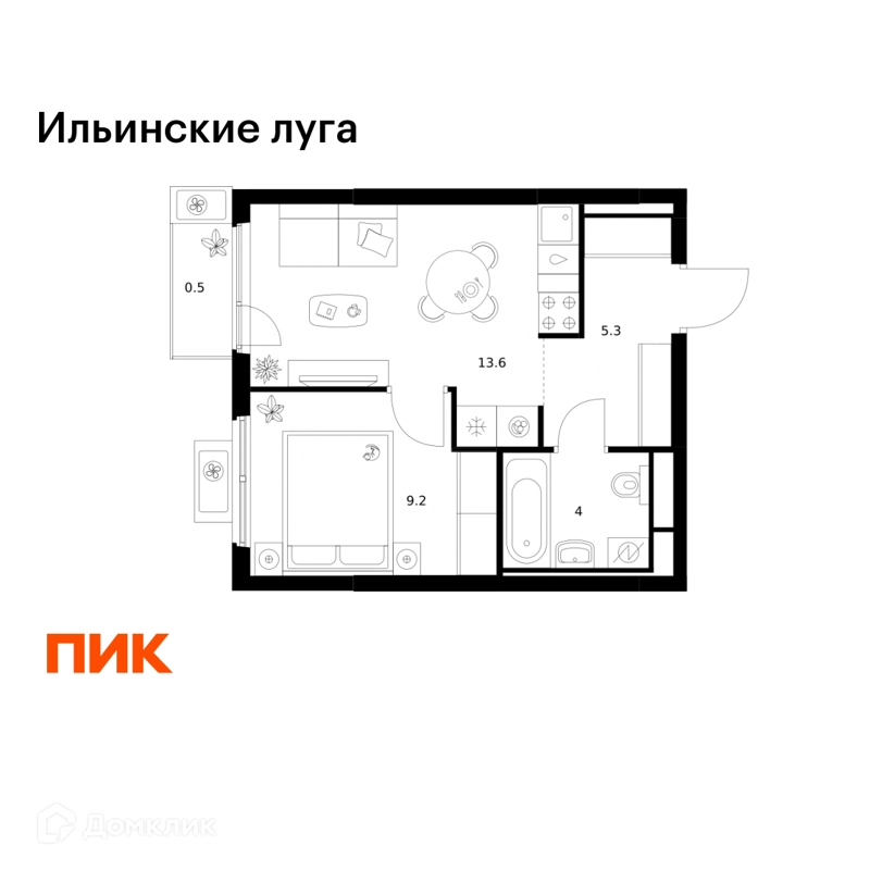 1-комнатная квартира 32.6 м² Ильинские луга