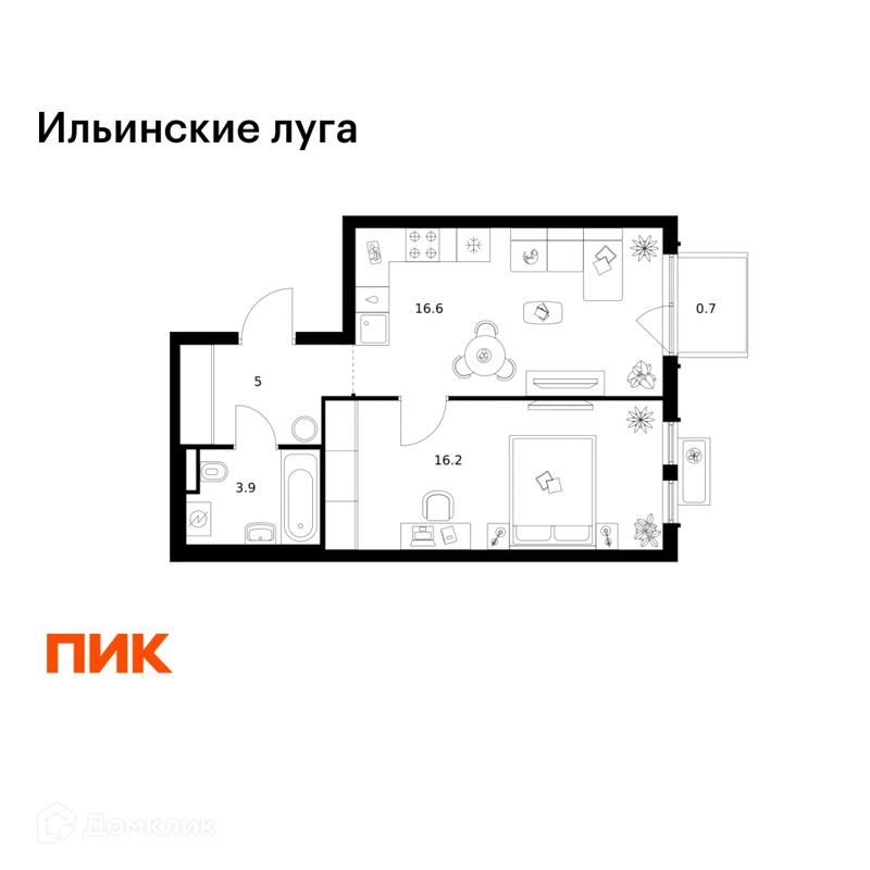 1-комнатная квартира 42.4 м² Ильинские луга