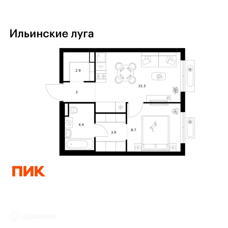 1-комнатная квартира 37.2 м² Ильинские луга