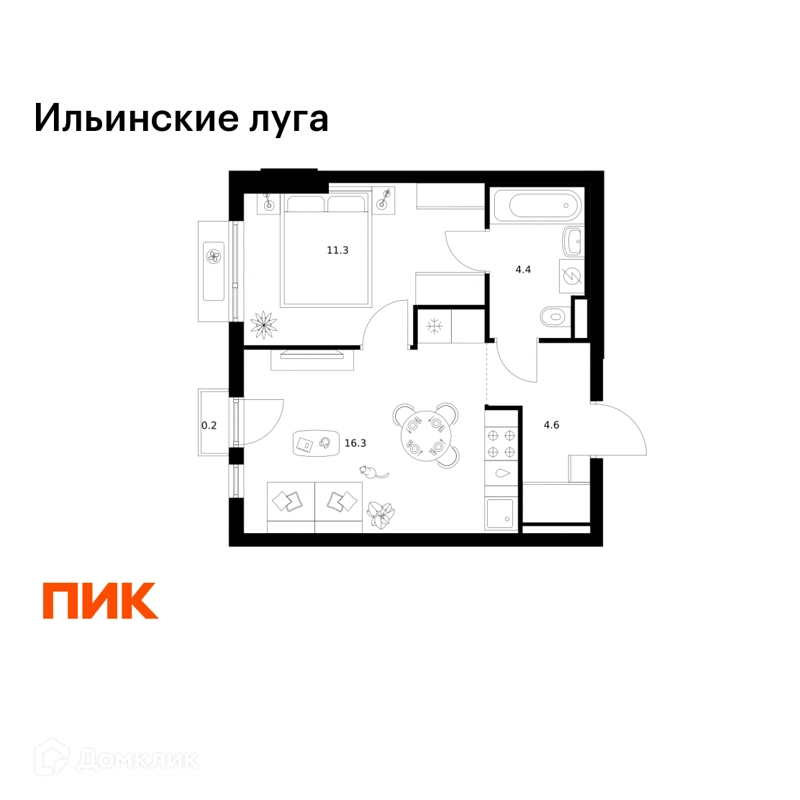 1-комнатная квартира 36.8 м² Ильинские луга