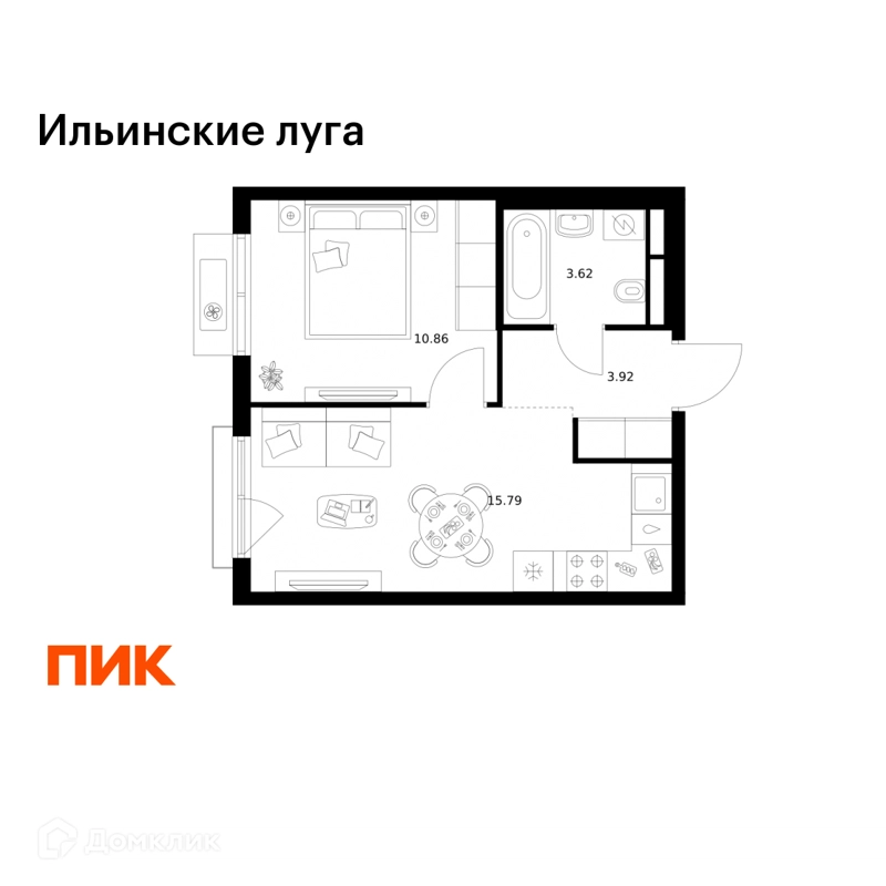 1-комнатная квартира 34.19 м² Ильинские луга