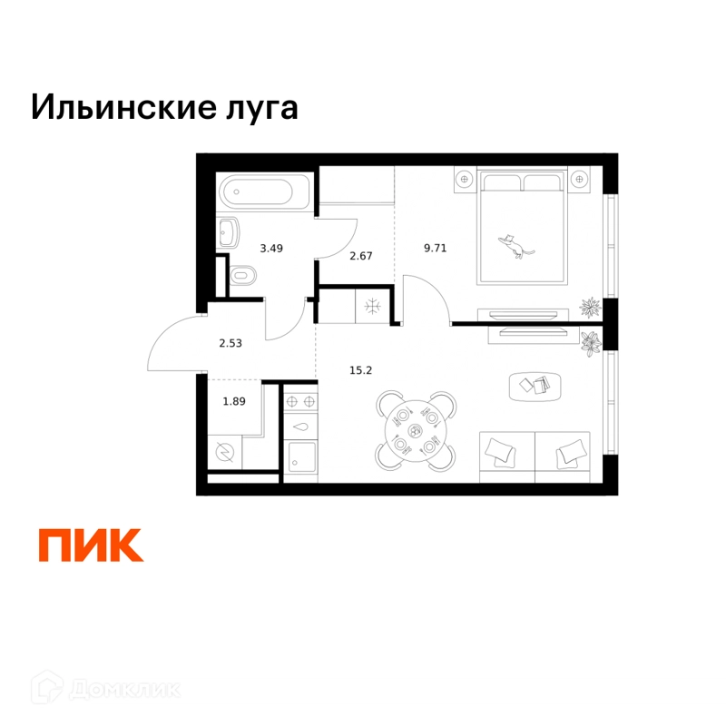 1-комнатная квартира 35.49 м² Ильинские луга